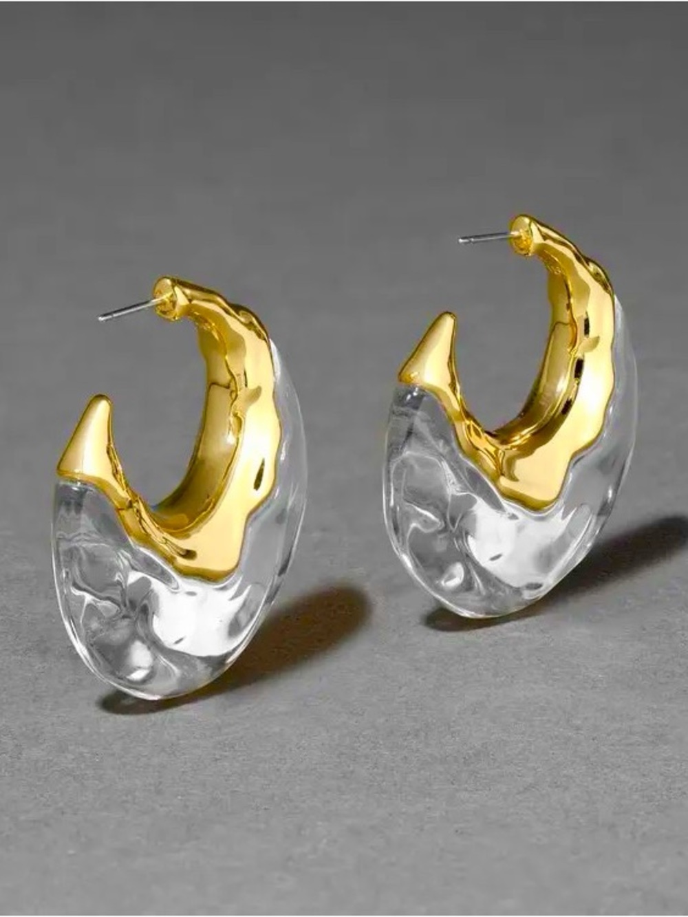 Alexis Bittar Gold and Clear Liquid Lucite Hoop Earrings - Picture 3 of 5